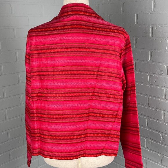 Chic's Shacket Women 1 Medium 8 Pink Red Green Woven Shirt Boho‎ Casual USA VTG - Picture 3 of 11